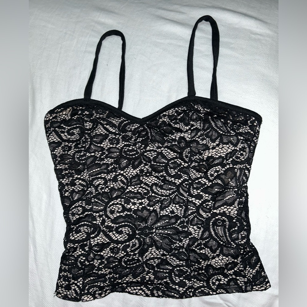 Charlotte Russe black floral lace crop top